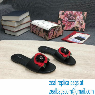 Dolce  &  Gabbana Black Red Roses Slides Black 2022